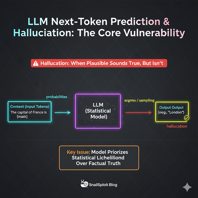 Illustration of LLM hallucination showing how models generate plausible but factually incorrect information with high confidence